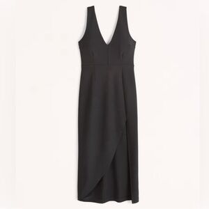 Abercrombie & Fitch Plunge V-Neck Side Slit Midi Dress Cocktail Black Petite